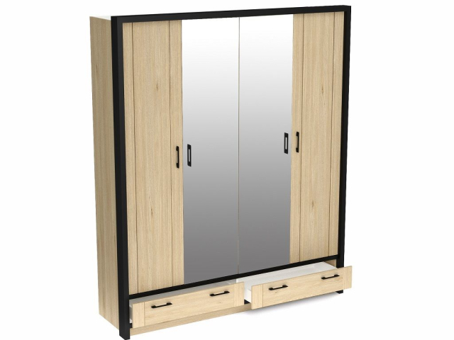 Шкаф 4-х дверный с комбинированными дверями, Бостон, (1852*526*2200) Гикори Джексон