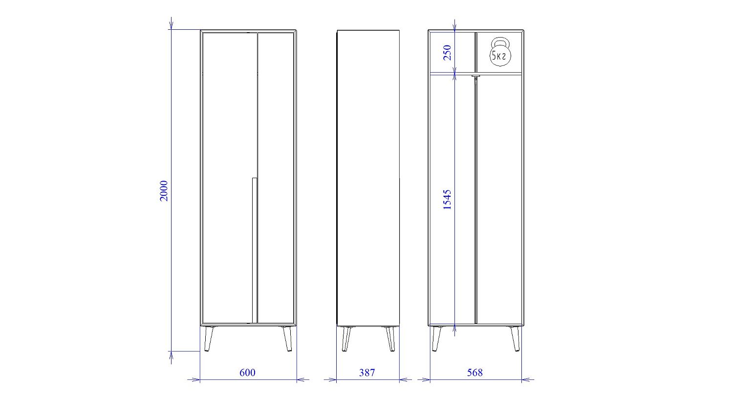 Шкаф для одежды, Аврора (600*387*2000) Дуб Мария/Кашемир, 32105