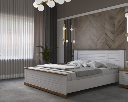 Кровать 1800 с подъемным механизмом, Кантри (2080*2095*1008) Сосна Андерсен, Орех риббек натуральный