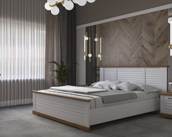 Кровать 1600 с подъемным механизмом, Кантри (1880*2095*1008) Сосна Андерсен, Орех риббек натуральный