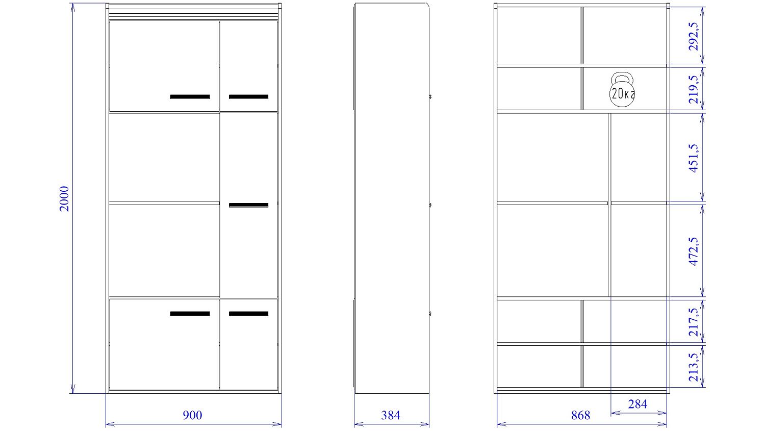 Пенал М-4 широкий, Мале (900*384*2000) Дуб галифакс белый, 31201