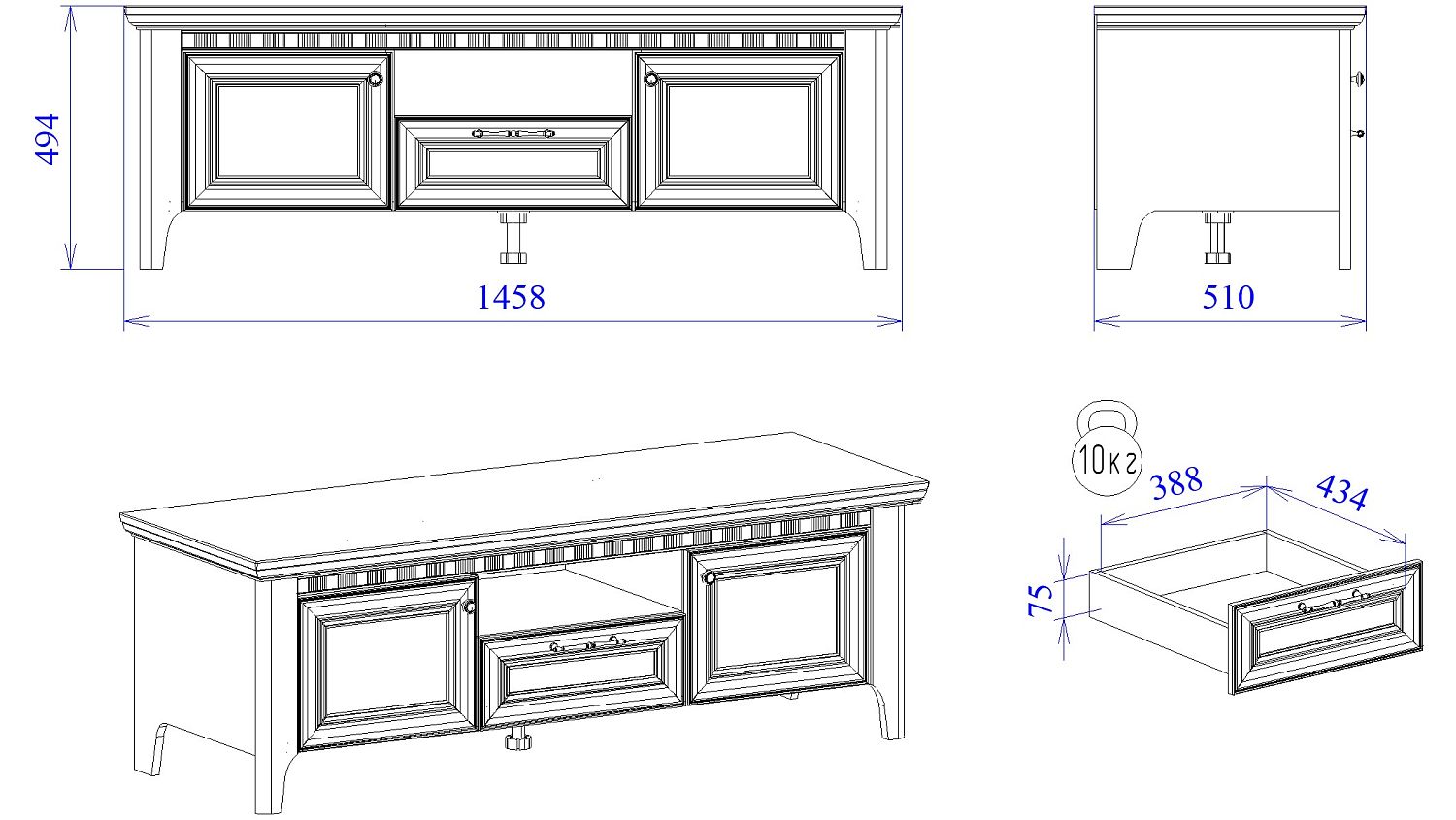 Тумба под ТВ, Клер (1458*510*494) Сосна Андерсен, 31509