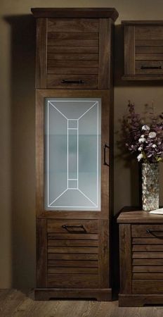 Пенал со стеклом высокий, Кантри (592*410*2104) Орех Риббек темный, 30801