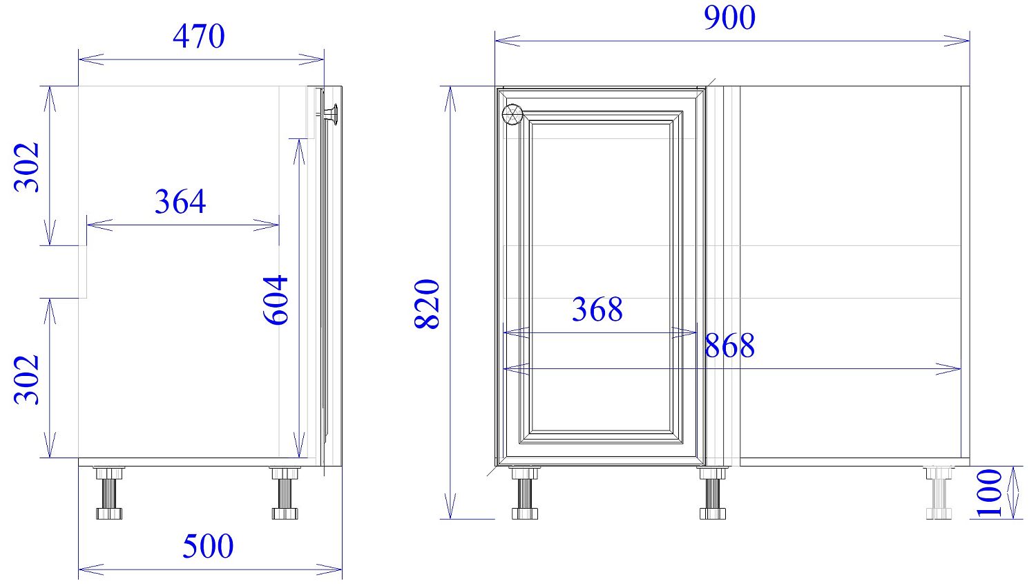 Стол под мойку угловой СМУ-100 л, Бьянка (900*470*820) Белый, 21112