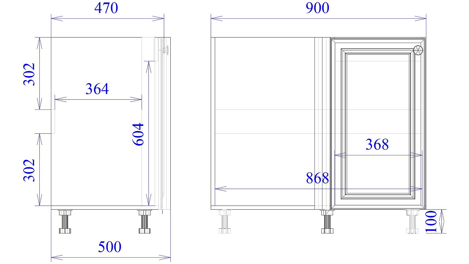 Стол под мойку угловой СМУ-100 п, Бьянка (900*470*820) Белый, 21113