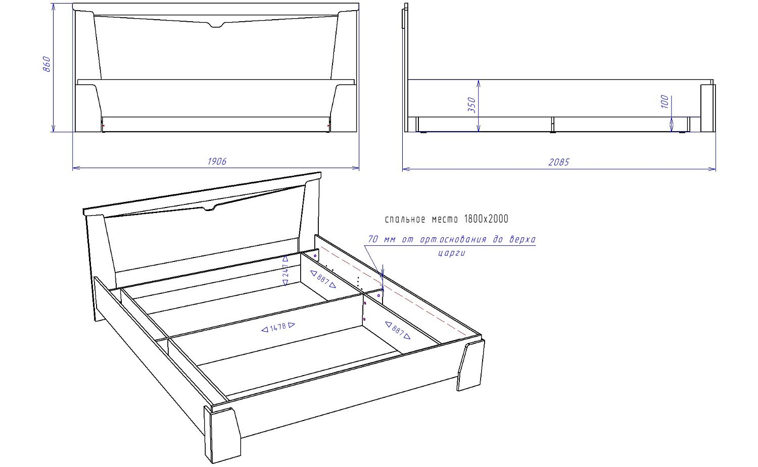 Кровать 1800 с подъемным механизмом, Гарда (1906*2085*860) Дуб галифакс табак