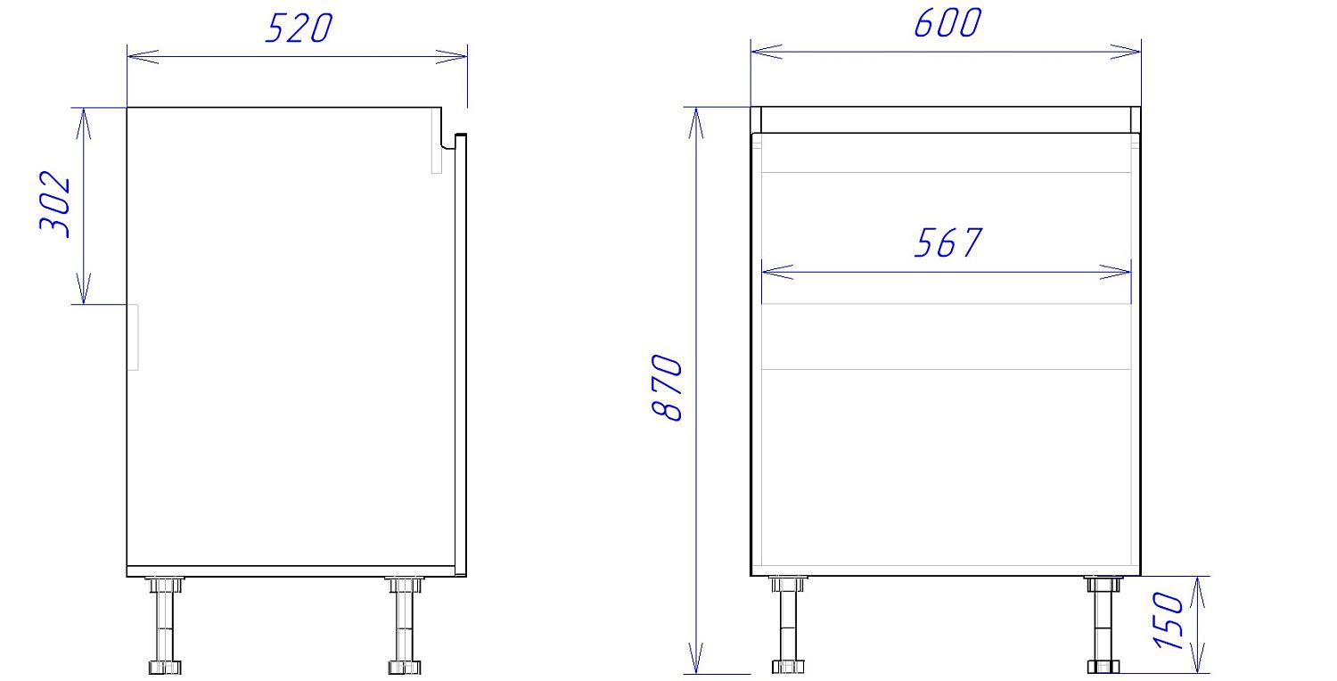 Стол под мойку СМ-60, Женева (600*520*870) Дуб Палермо/Синий матовый, 22510