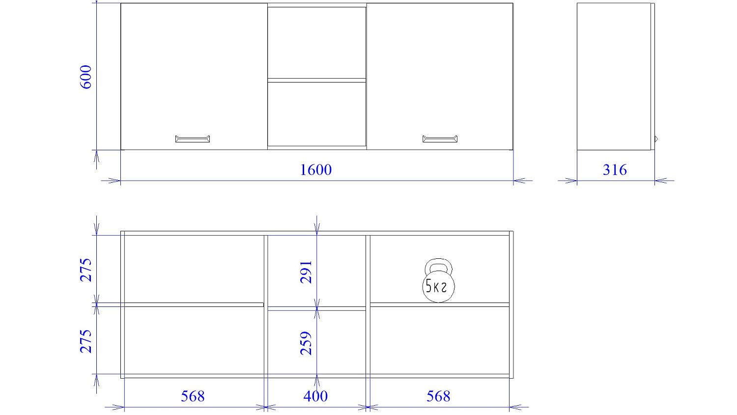 Шкаф ШГ-160 NEW, Смарт (1600*316*600) Серый, 22619