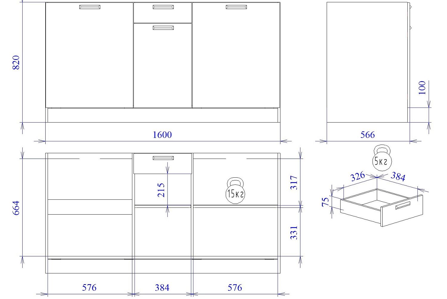 Стол С-160, Смарт (1600*566*820) Серый, 22602