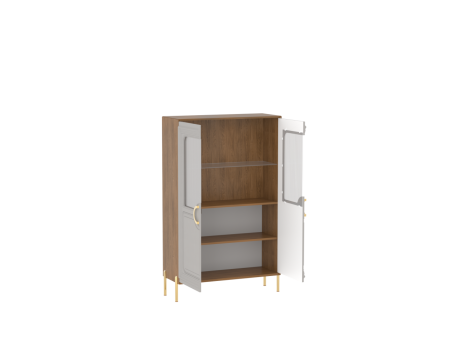 Пенал низкий со стеклом, Палермо (955*360*1500) Дуб Каселла коричневый/Экокожа Мокко, 32302