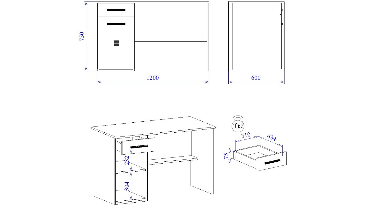 Стол письменный, Мале (1200*600*750) Дуб галифакс белый, 31210