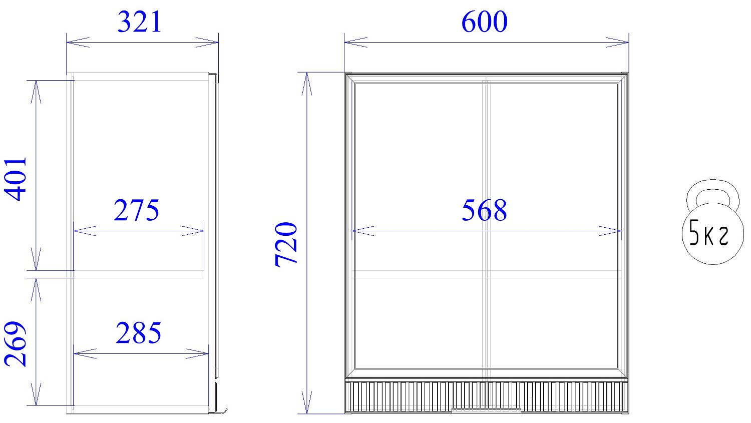 Шкаф под вытяжку ШВ-60 (720), Берта (600*321*720) Светлый Мокко, 22966