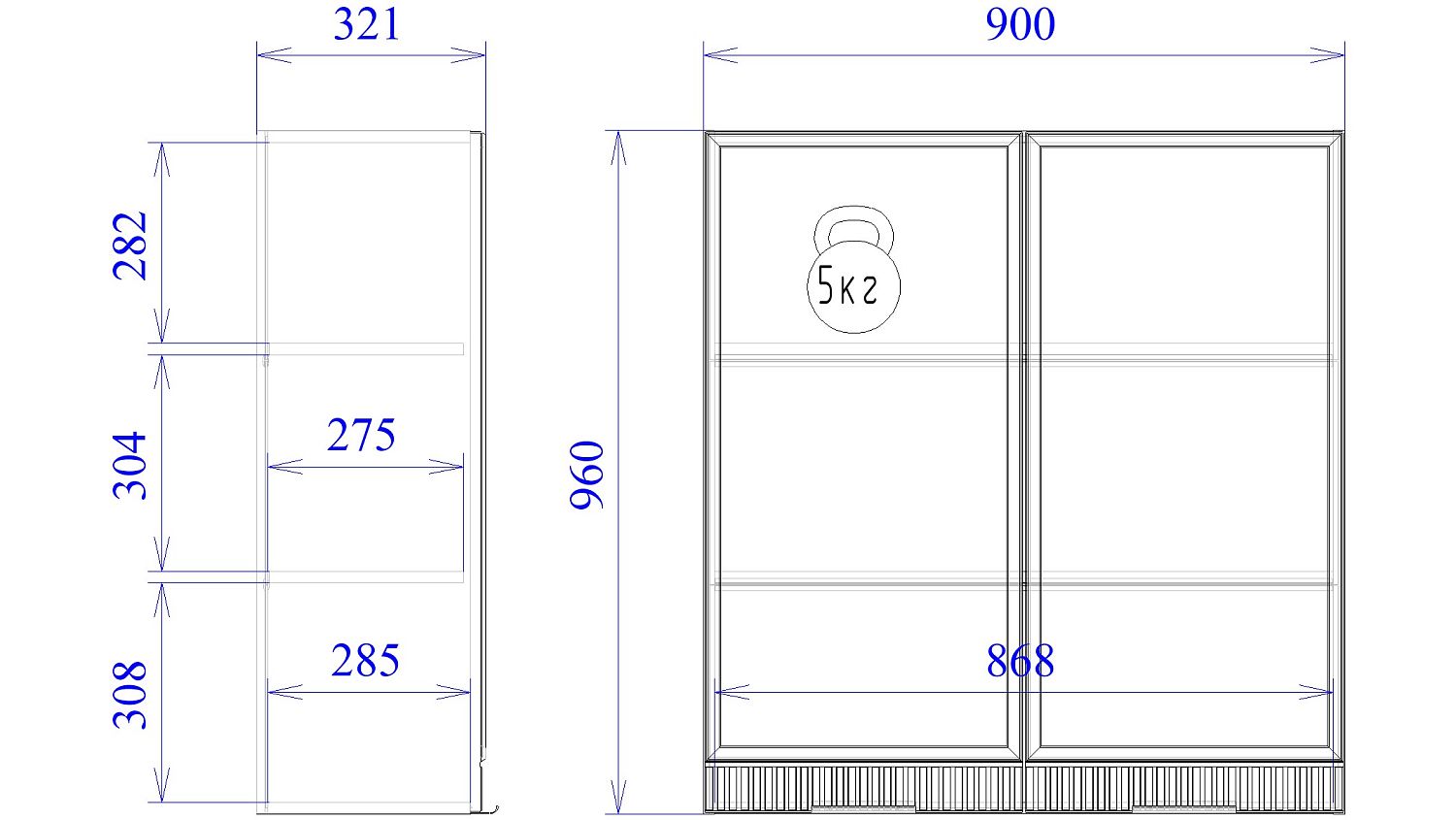 Шкаф 960 2-х дверный ШГ-90, Берта (900*321*960) Светлый Мокко, 22958
