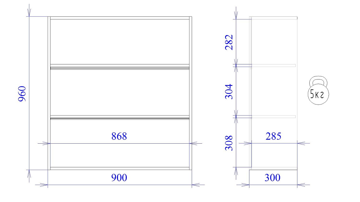Шкаф 960 Ш-90, Корпус кухни (900*300*960) Белый, 214002