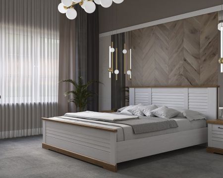 Кровать  1600, Кантри (1880*2095*1008) Сосна Андерсен, Орех Риббек натуральный, 11504