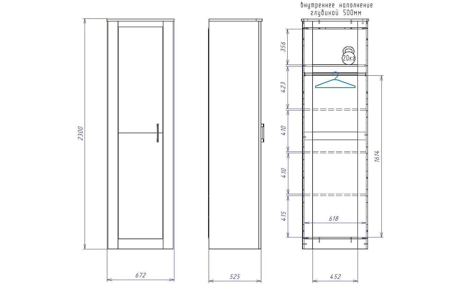 Шкаф 1-но дверный 2300, Денвер (672*538*2300) Риббек серый, 11729