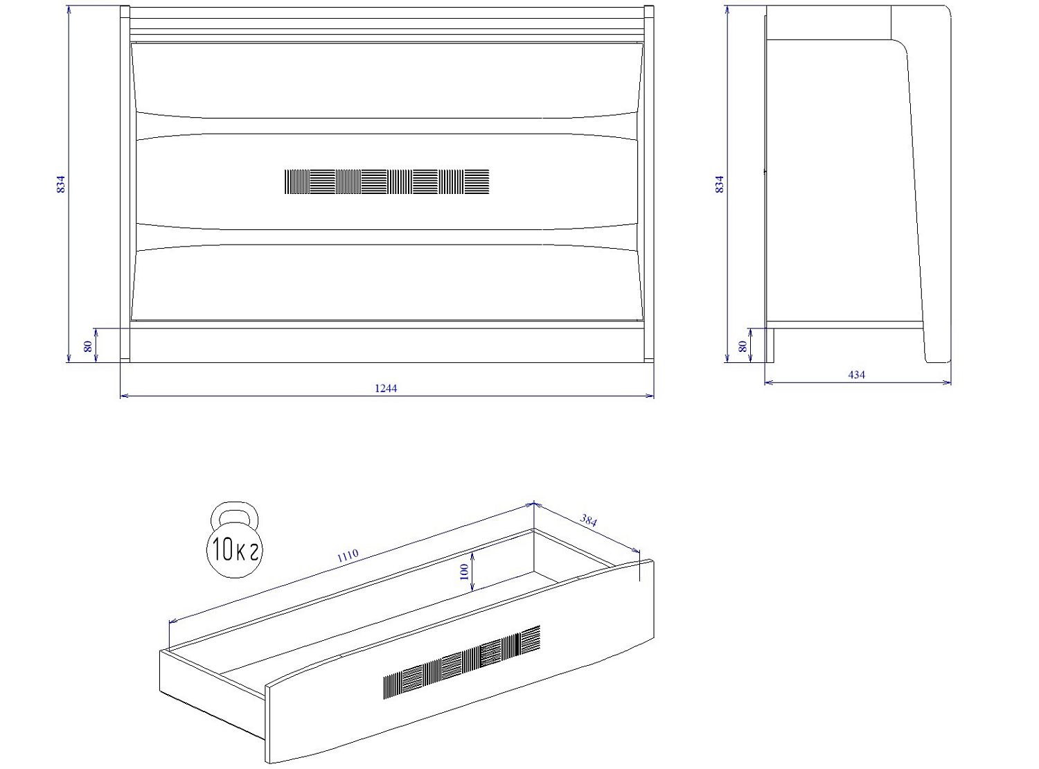Комод, Мале (1244*434*834) Дуб галифакс белый, 11203