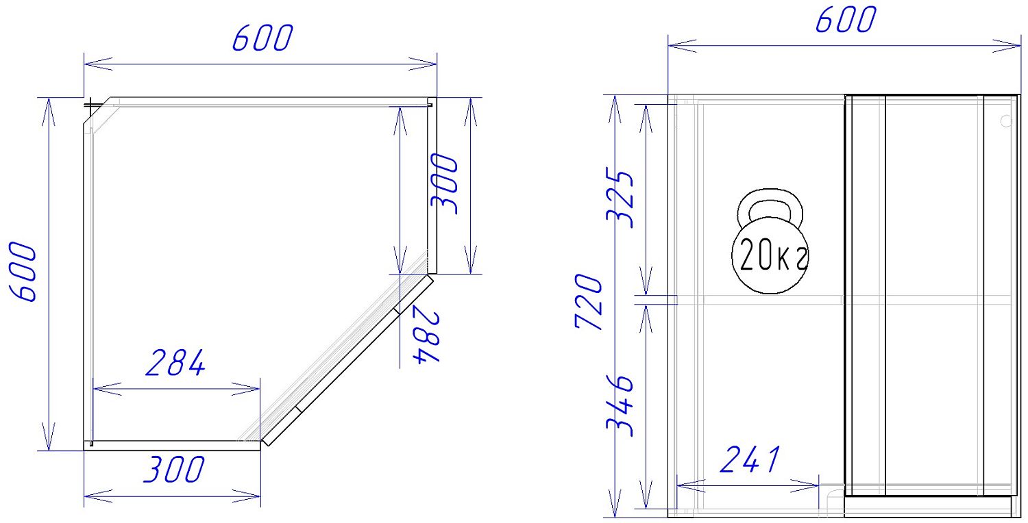 Шкаф угловой ШУ-60, Сити (600*600*720) Дуб Галифакс натуральный, 20829