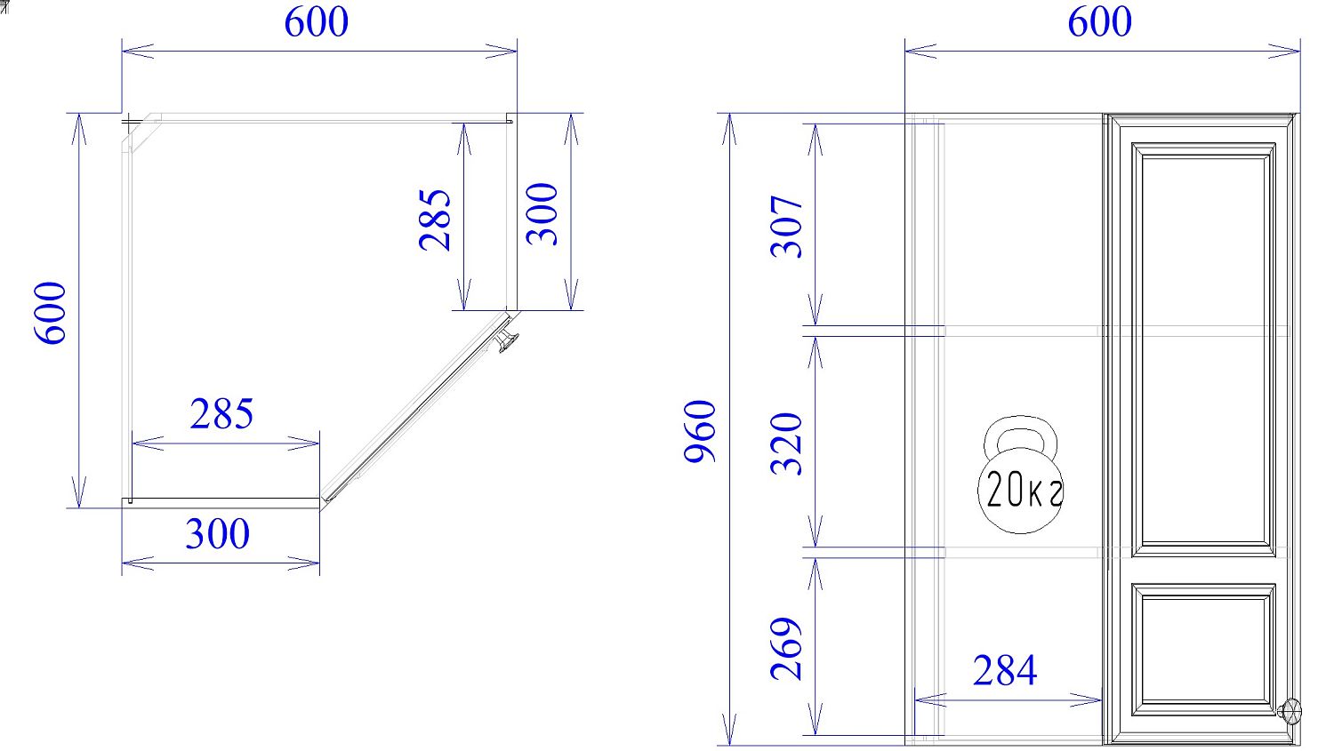 Шкаф угловой ШУ-60, Бьянка (600*600*960) Белый, 21135