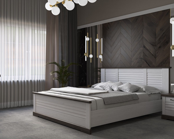 Кровать 1600 с подъемным механизмом, Кантри (1880*2095*1008) Сосна Андерсен, Орех риббек темный