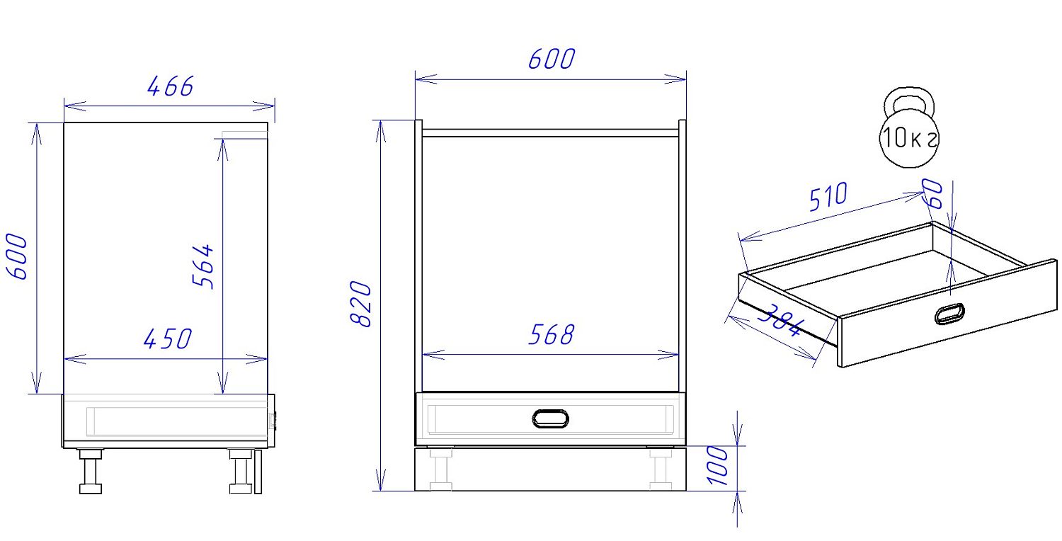 Стол под духовой шкаф СД-60, Сити (600*470*820) Дуб Галифакс натуральный, 20807