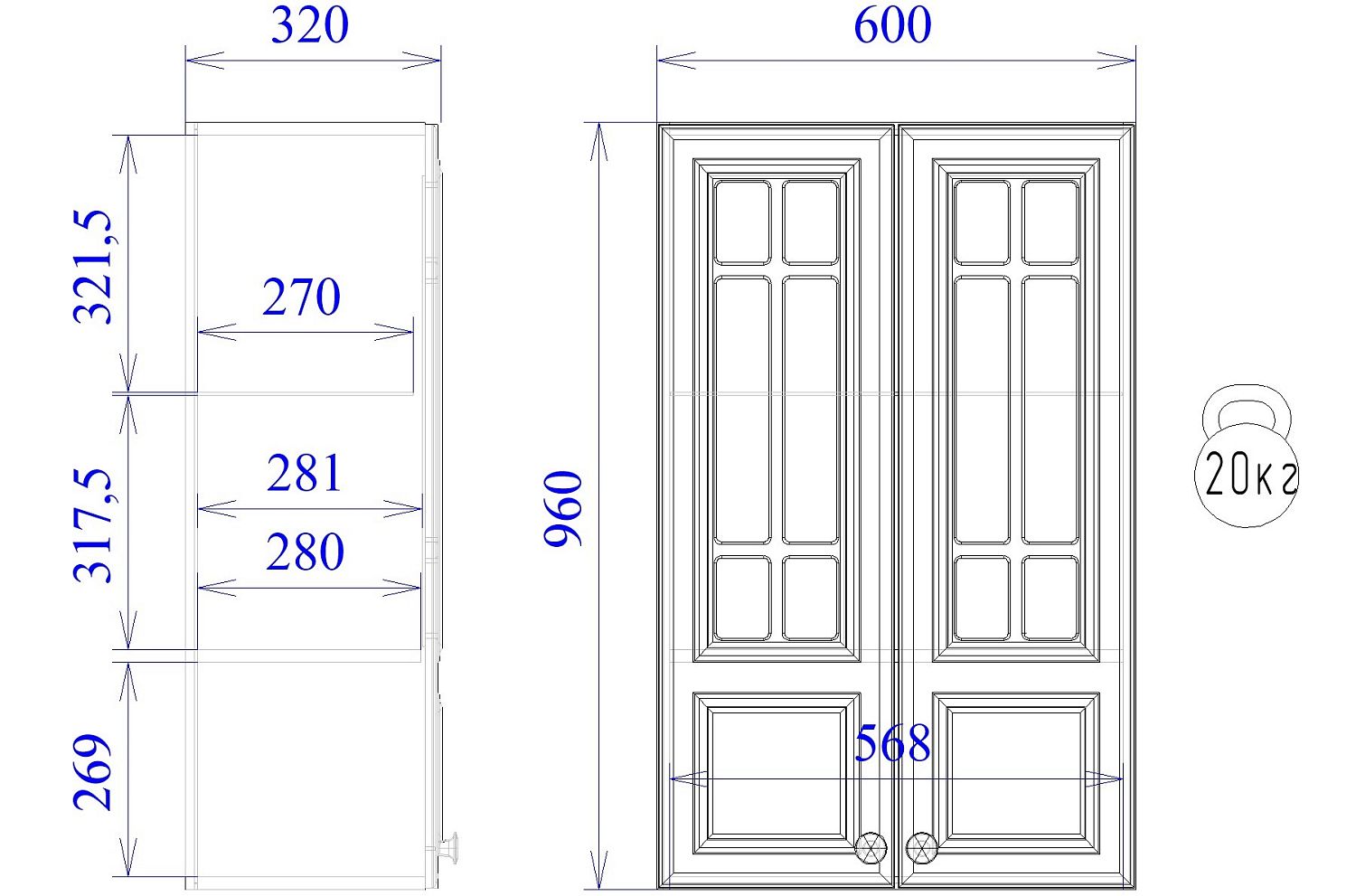 Шкаф со стеклом ШСТ-60, Бьянка (600*320*960) Белый, 21132