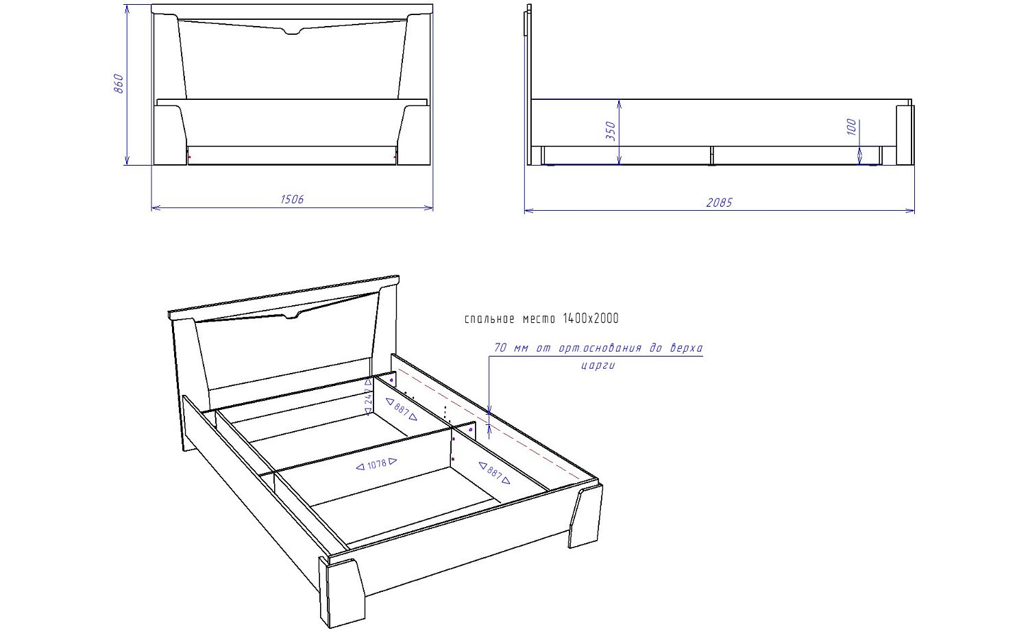 Кровать 1400 с подъемным механизмом, Гарда (1506*2085*860) Дуб галифакс табак