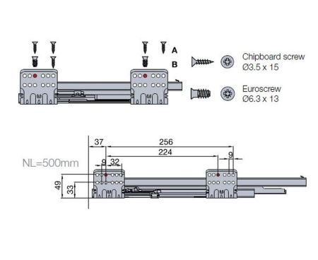 Выдвижной ящик Tekform Slimline Tacto DW182 500 мм, антрацит, 655-8H63-185-00