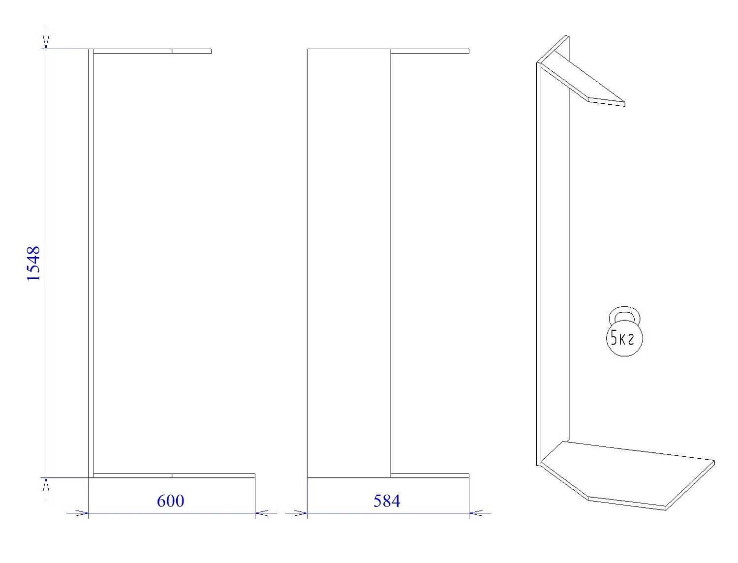 Пенал-надстройка угловая ПНУ-600 (960), Корпус кухни (600*600*1548) Белый, 21396