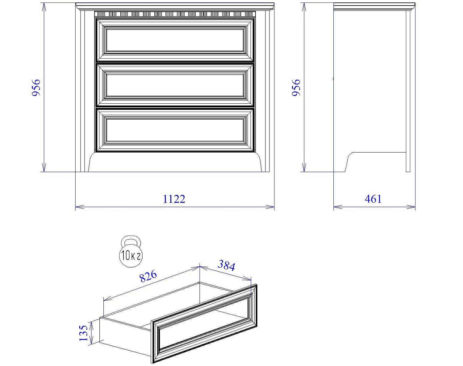 Комод, Клер (1122*461*956) Сосна Андерсен, 11902