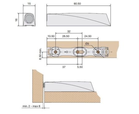 Корпус с планкой для толкателя TL40, для шурупов по дереву, серый S40.WG, S40.WG