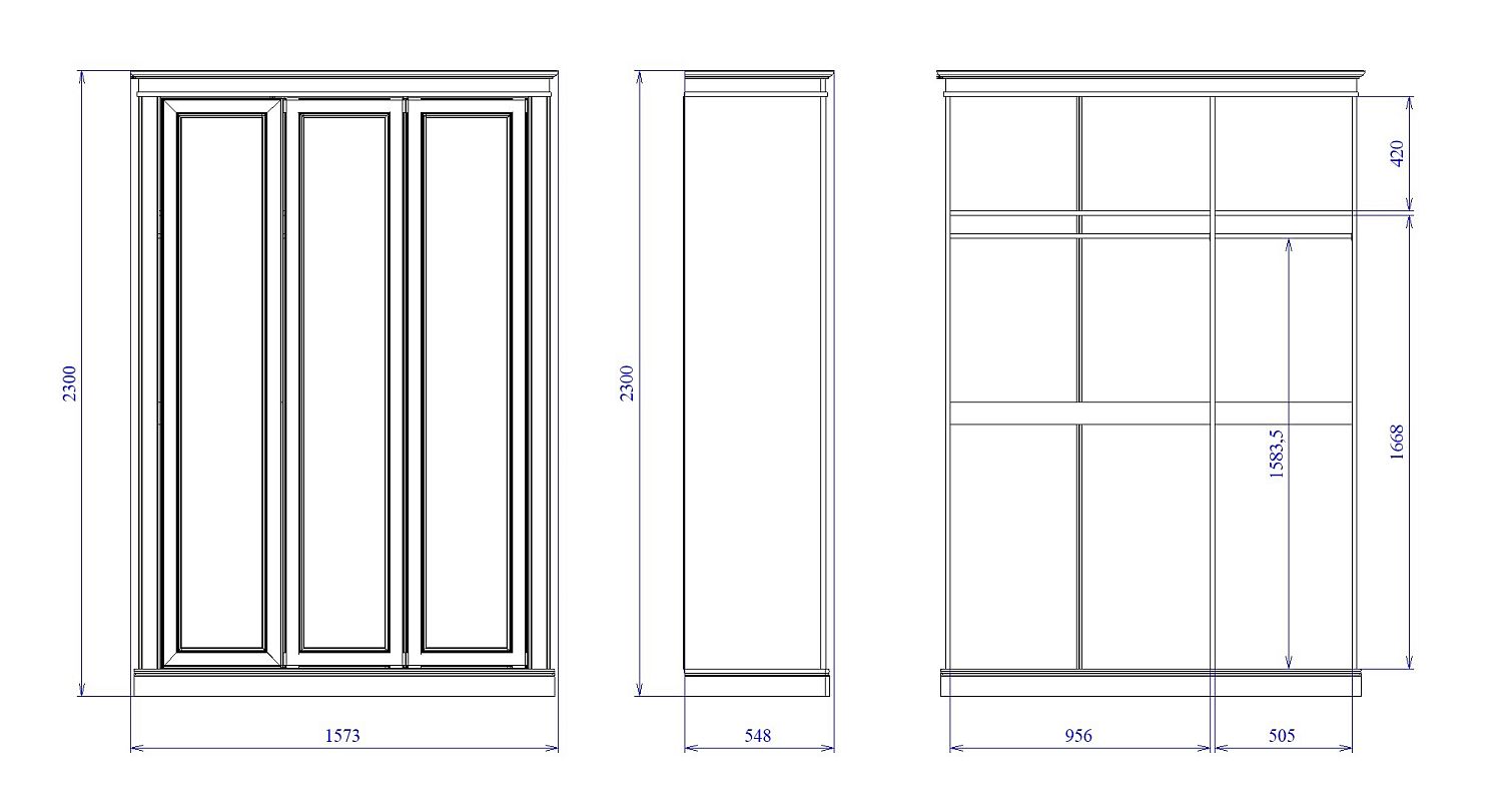 Шкаф  3-х дверный, Сиена (1573*548*2300) Береза бежевая, 12314
