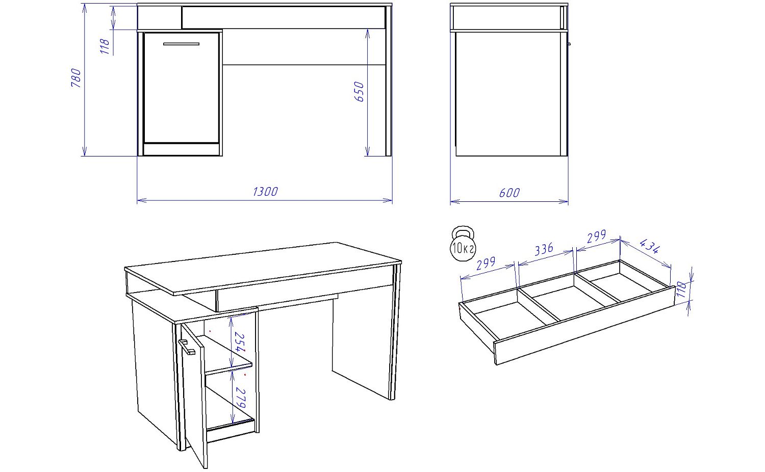 Стол письменный, Денвер (1300*600*780) Риббек серый, 11734