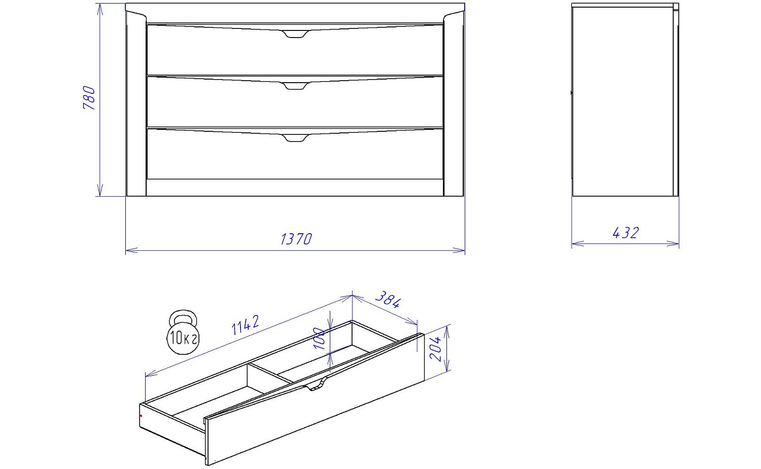 Комод, Гарда (1370*432*780) Дуб галифакс Табак, 10203