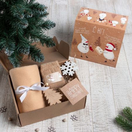 Набор подарочный  «Снеговики» (плед, носки, 2 игрушки, открытка) Бежевый, 5306403