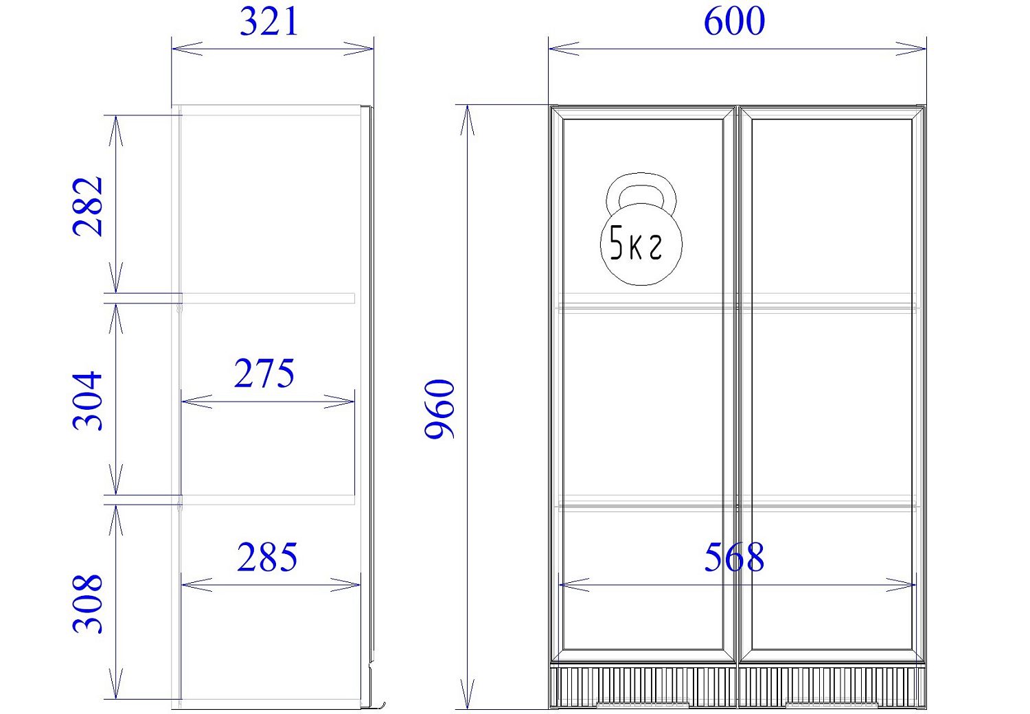 Шкаф 960 2-х дверный ШГ-60, Берта (600*321*960) Светлый Мокко, 22955