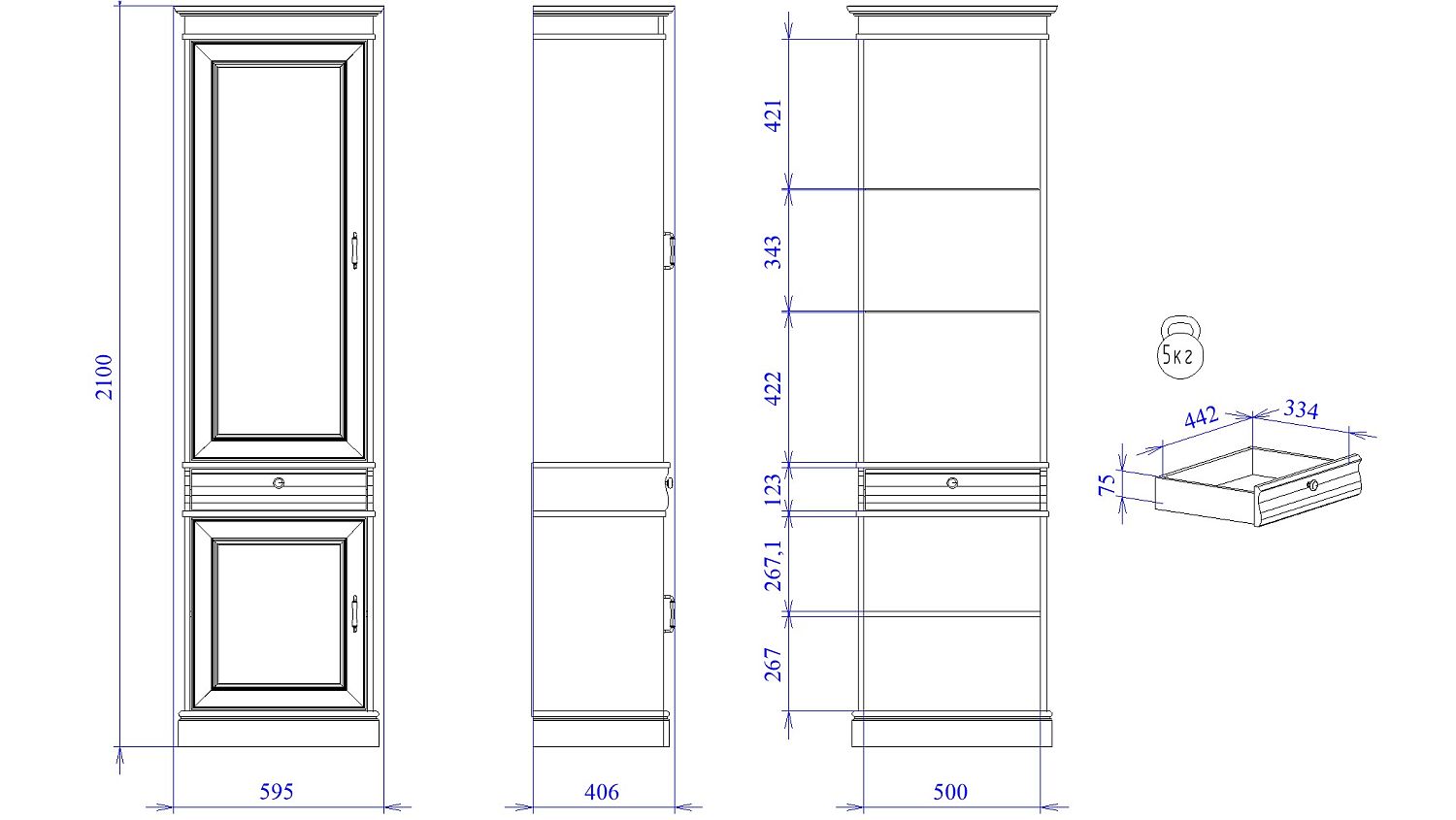 Пенал со стеклом, Сиена (595*406*2100) Береза бежевая, 31802