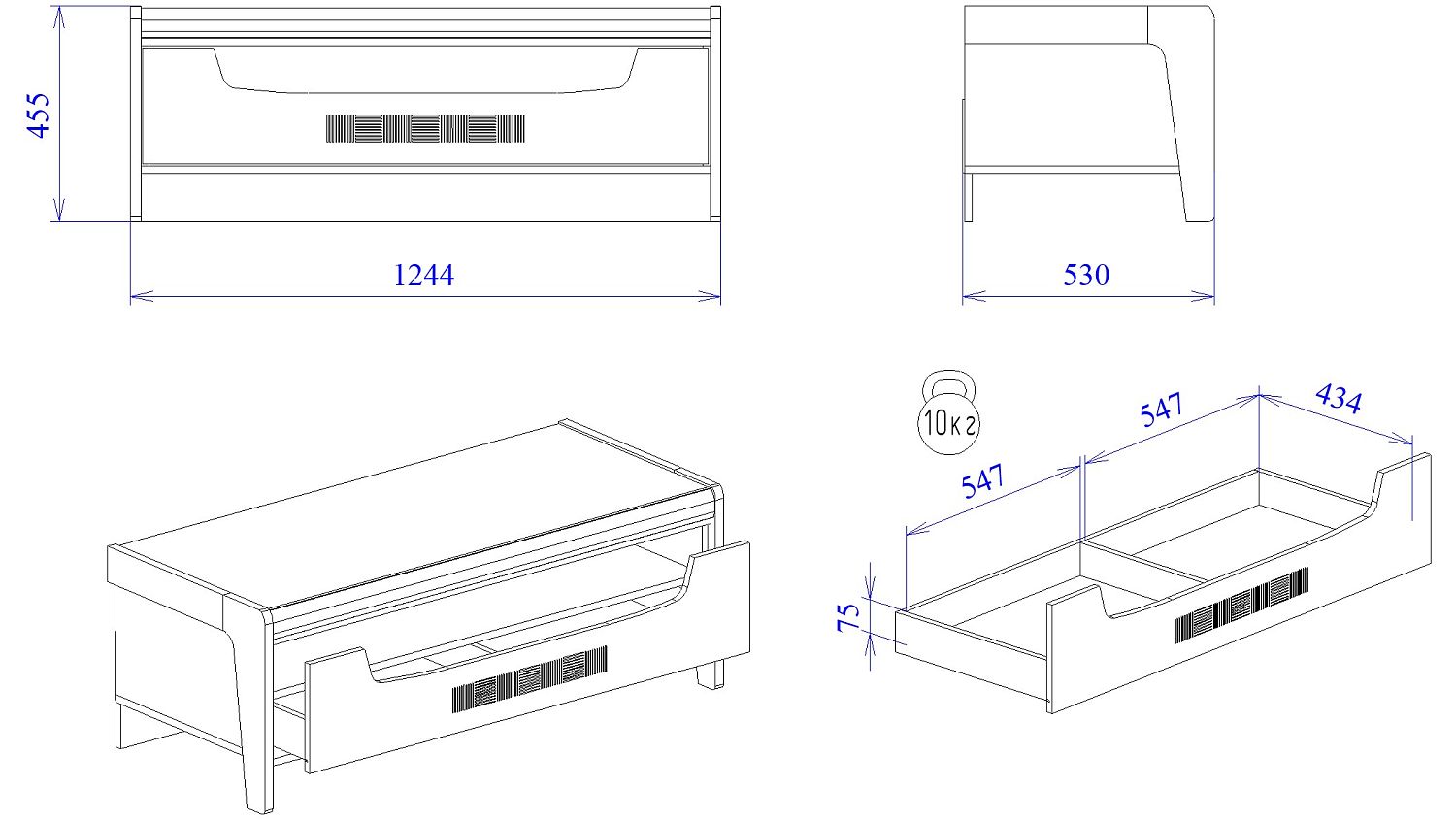 Тумба М-7 под ТВ, Мале (1244*530*455) Дуб галифакс белый, 31203