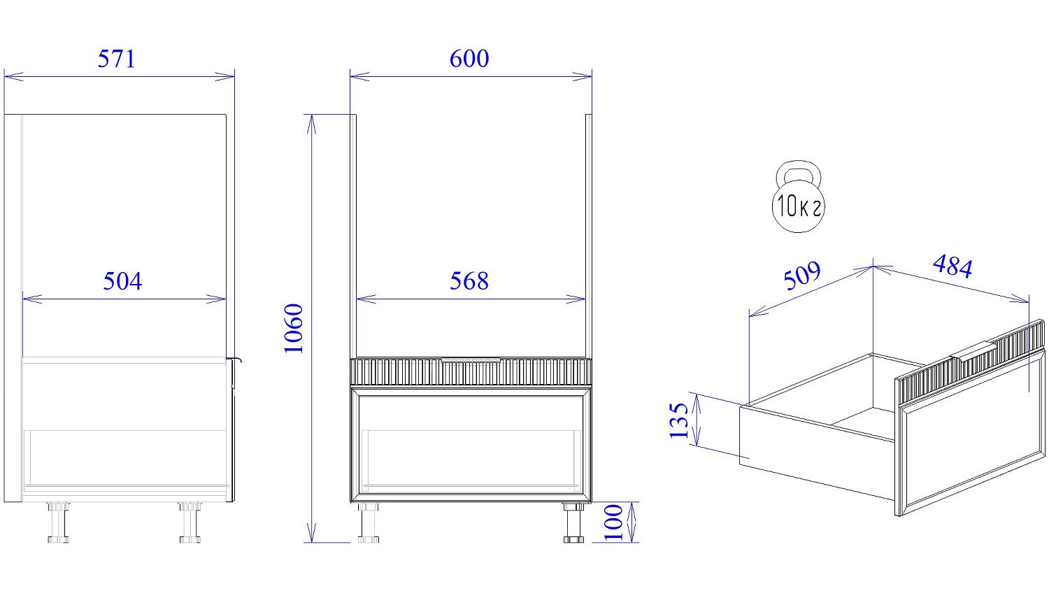 Стол под духовой шкаф 960 СД-60, Берта (600*571*1060) Светлый Мокко, 22935