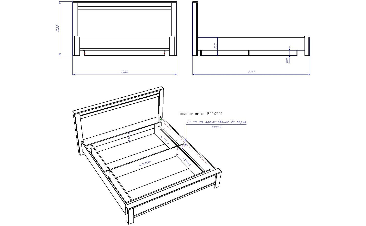 Кровать Люкс 1800 с подъемным механизмом, Денвер (1964*2213*1022) Риббек серый