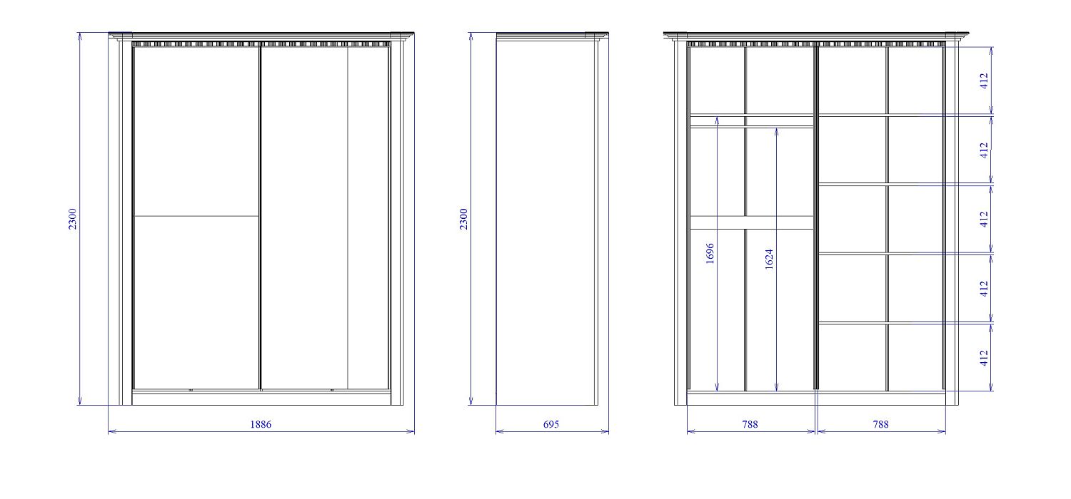 Шкаф-купе 2-х дверный NEW, Клер (1886*695*2300) двери комбинированные