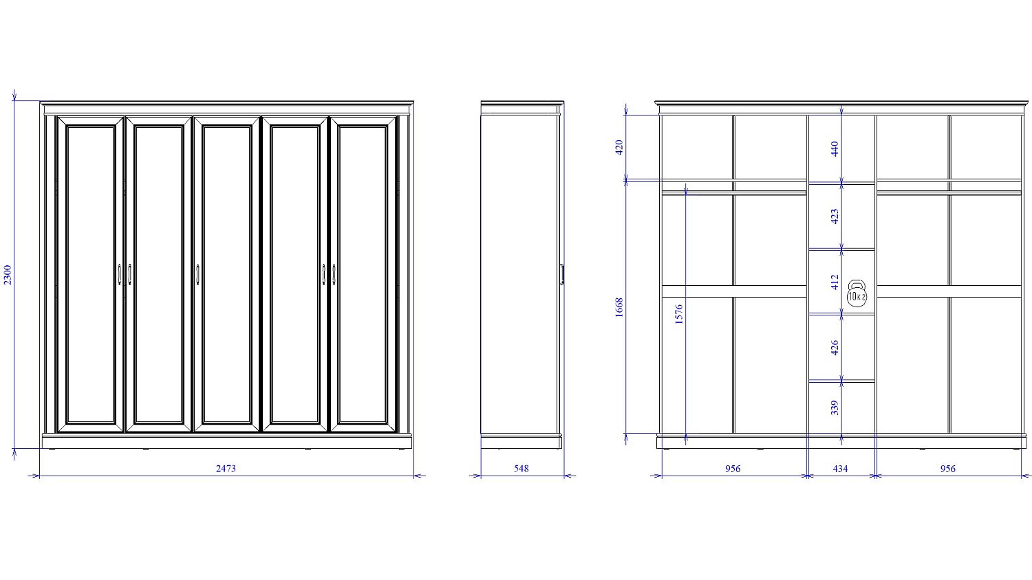Шкаф 5-дверный, Сиена (2473*548*2300) Береза бежевая, 12337