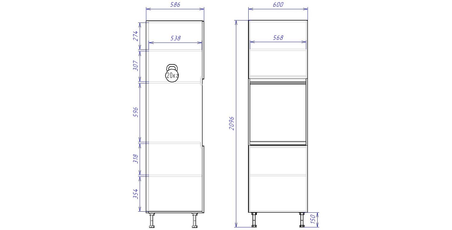 Пенал ПГ-60, Женева (600*586*2096) Дуб Палермо/Белый матовый, 22436