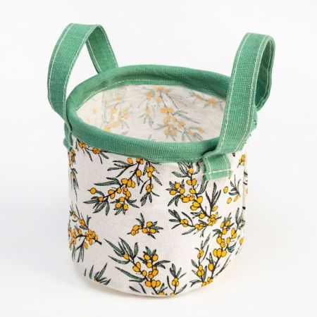 Текстильная корзинка Этель "Облепиха" (14*12) Бежевый/Зеленый, 7305409