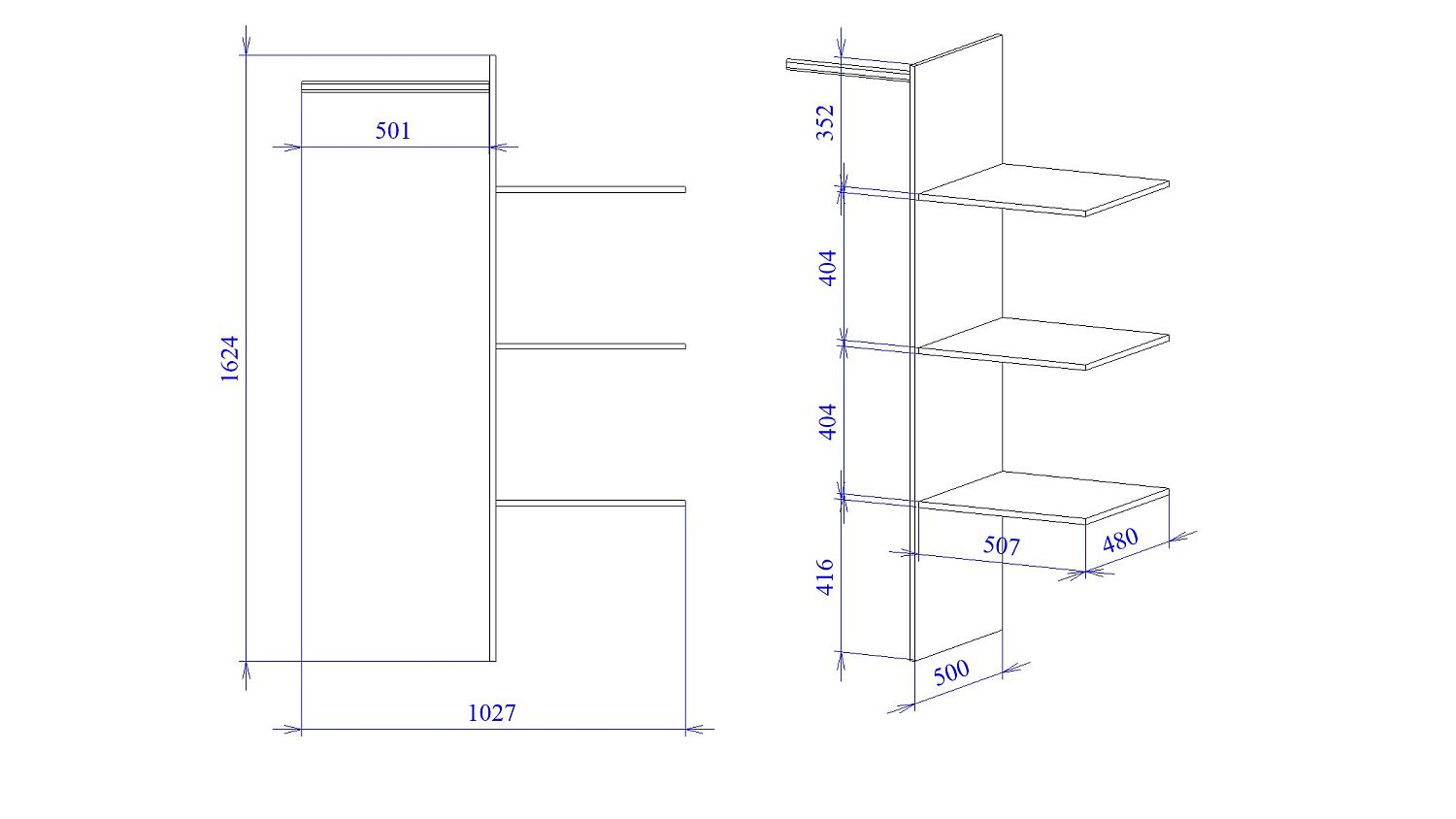 Доп. средник в 2-двер.шкаф, Гарда (507*500*1624) Дуб Винтерберг, 12416