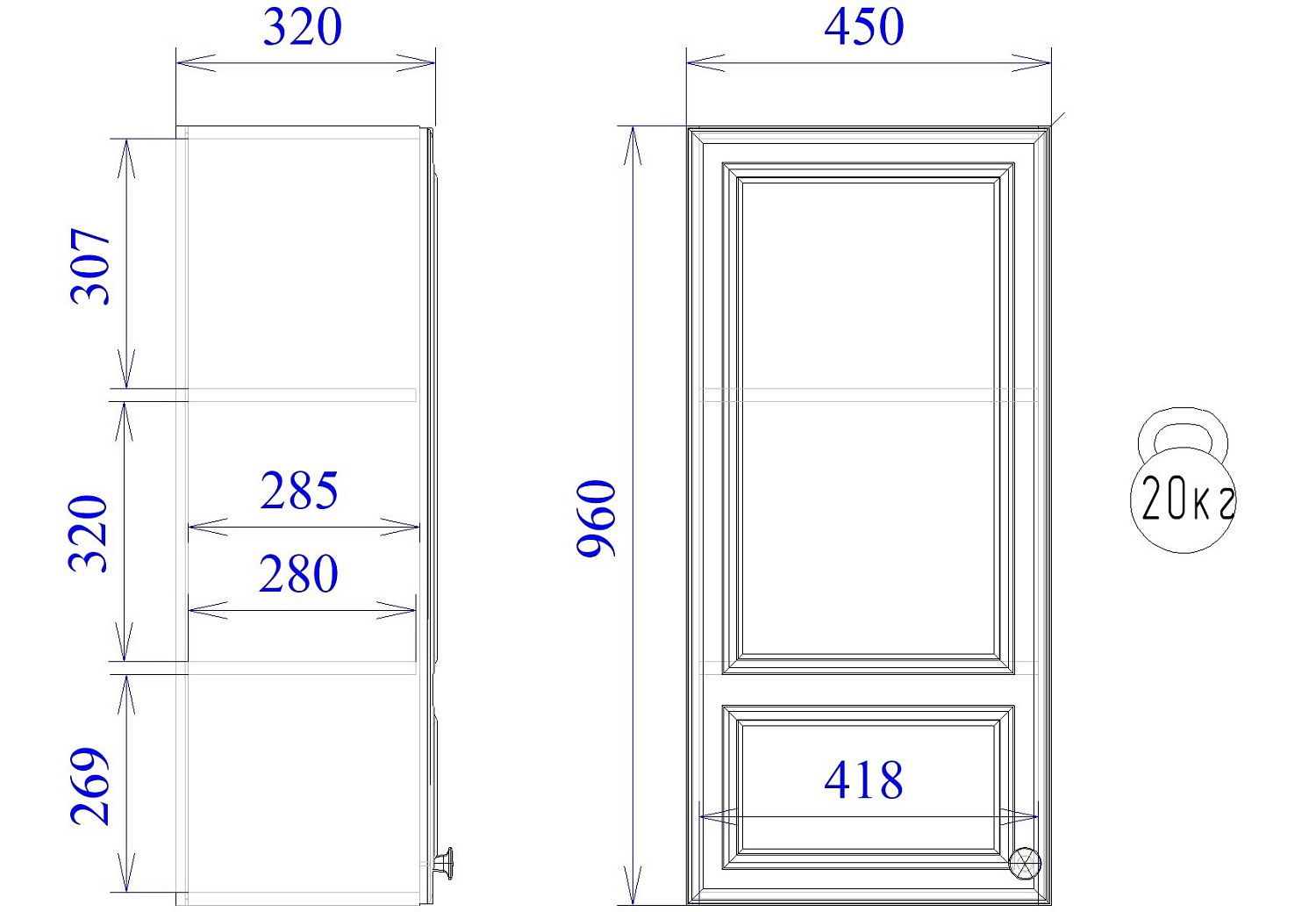 Шкаф ШГ-45, Бьянка (450*320*960) Белый, 21128