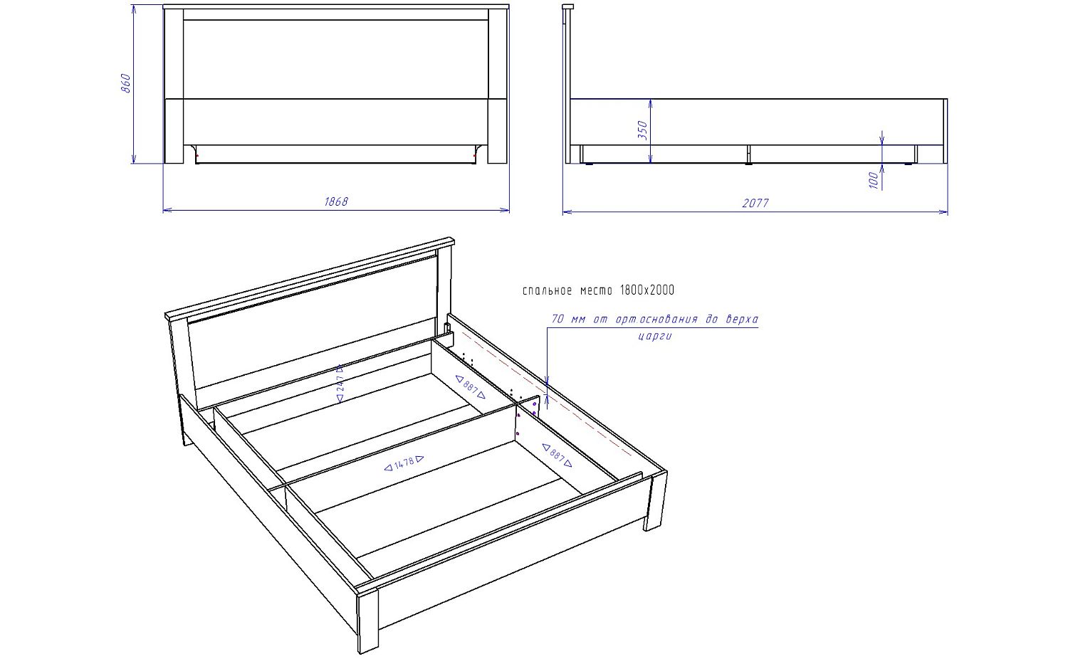 Кровать 1800 с подъемным механизмом, Денвер (1868*2077*860) Риббек серый