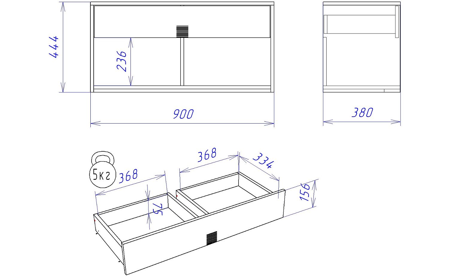 Тумба 900 ПМ-6 низкая, Мале (900*384*444) Дуб галифакс белый, 50505