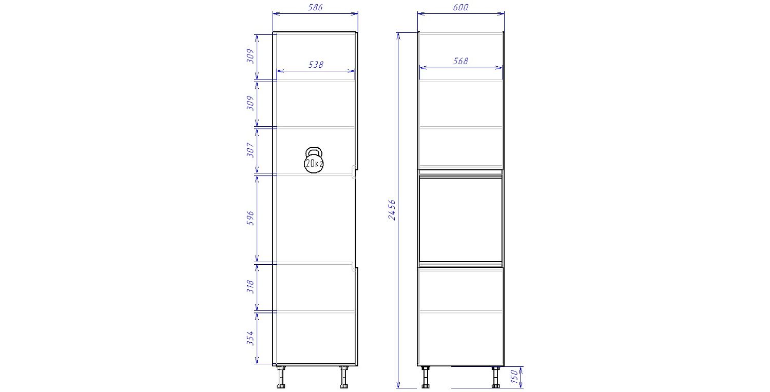 Пенал ПГ-60В, Женева (600*586*2456) Дуб Палермо/Синий матовый, 22535