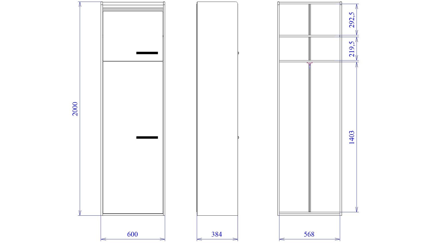 Шкаф М-2, 1-но дверный, Мале (600*384*2000) Дуб галифакс белый, 31206
